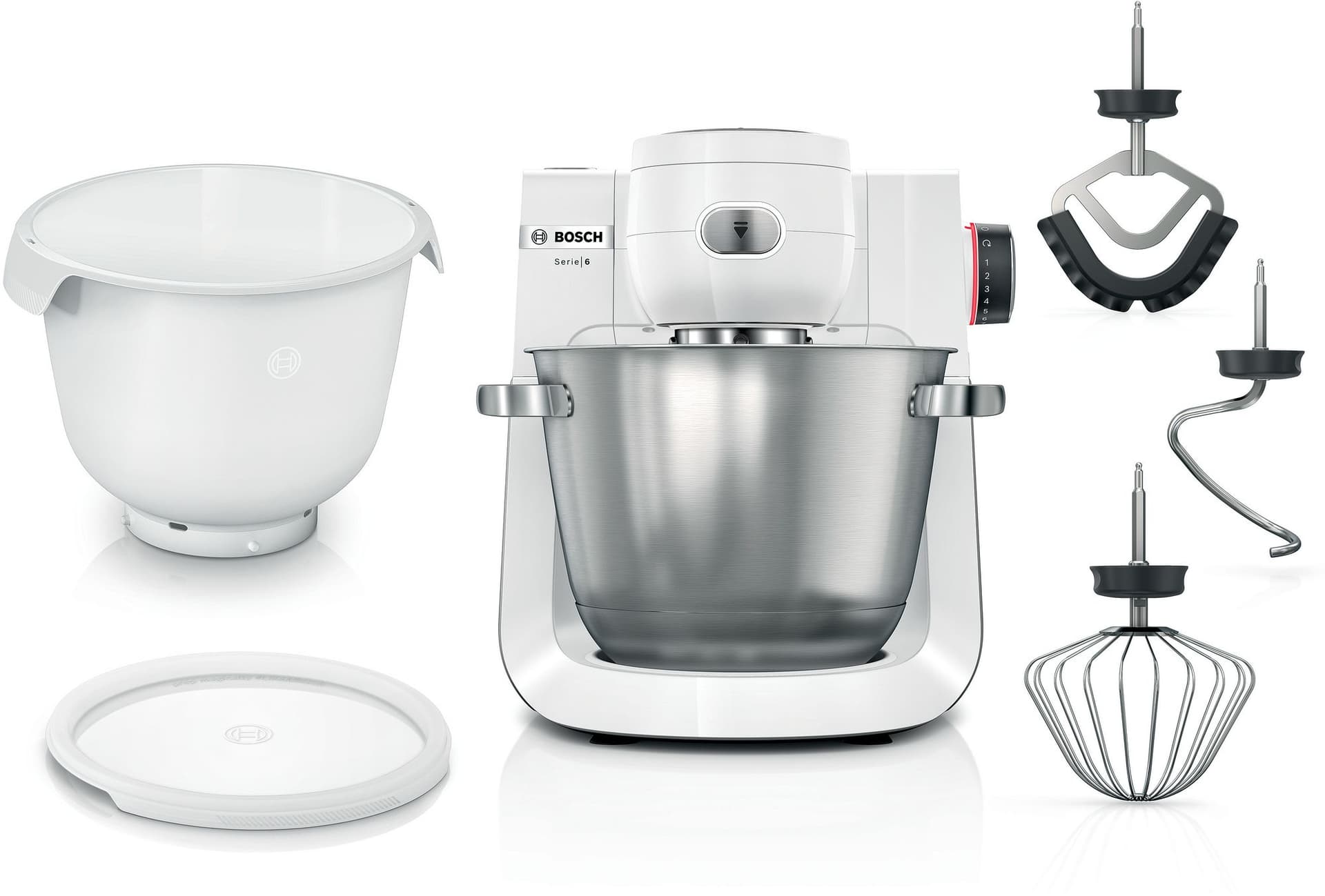 Bosch Köksmaskin 1600 W Vit, borstad rostfritt stål MUMS6EW18 Serie 6